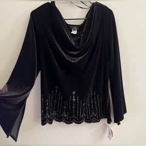Vintage Brown Xscape Velvet Blouse with Embellishments Holiday Christmas Party